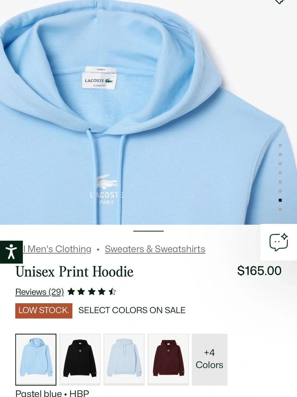 Lacoste Pastel Blue Pullover Hoodie with White Logo
